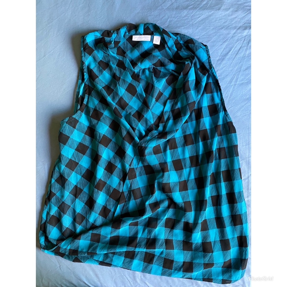 NWOT Teal Blue Plaid Sleeveless Shirt